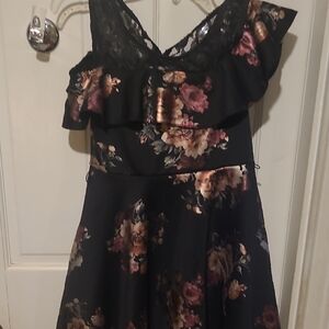 Beautees Black and Pink Floral Kids Dress